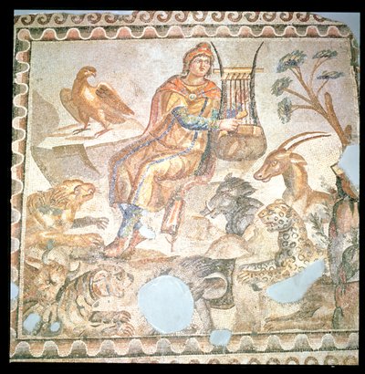 Orpheus playing to the animals, Roman mosaic by Roman